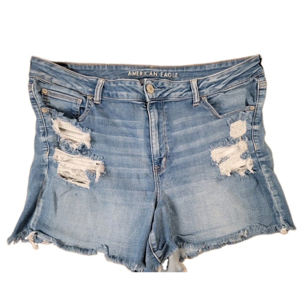American Eagle Jean Shorts Womens 20 Blue Hi-Rise Distressed Cut Off Denim Plus